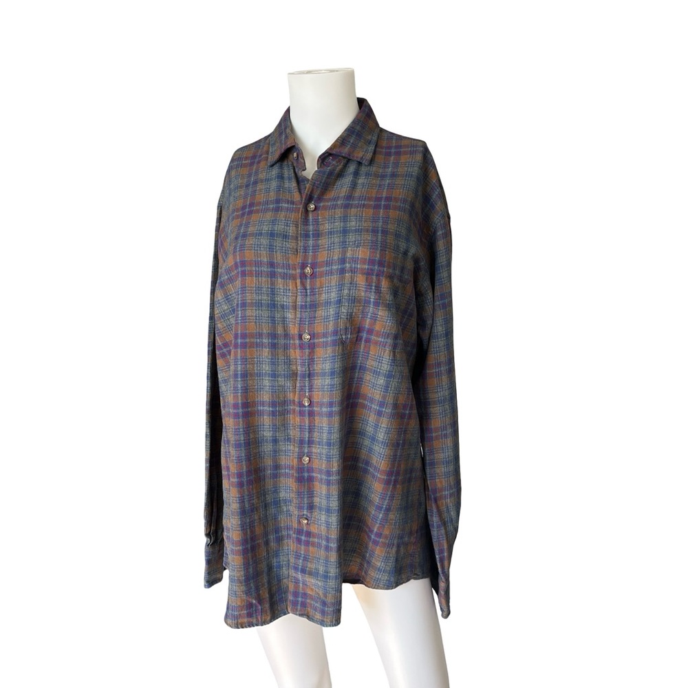 Peter Millar Plaid Button Up Shirt Blue Green Cotton Mens Size Medium M